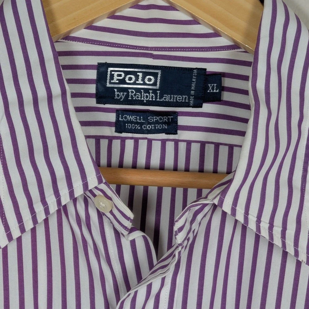 Polo Ralph Lauren Lowell Sport Shirt Mens XL Purple White Striped Button Down